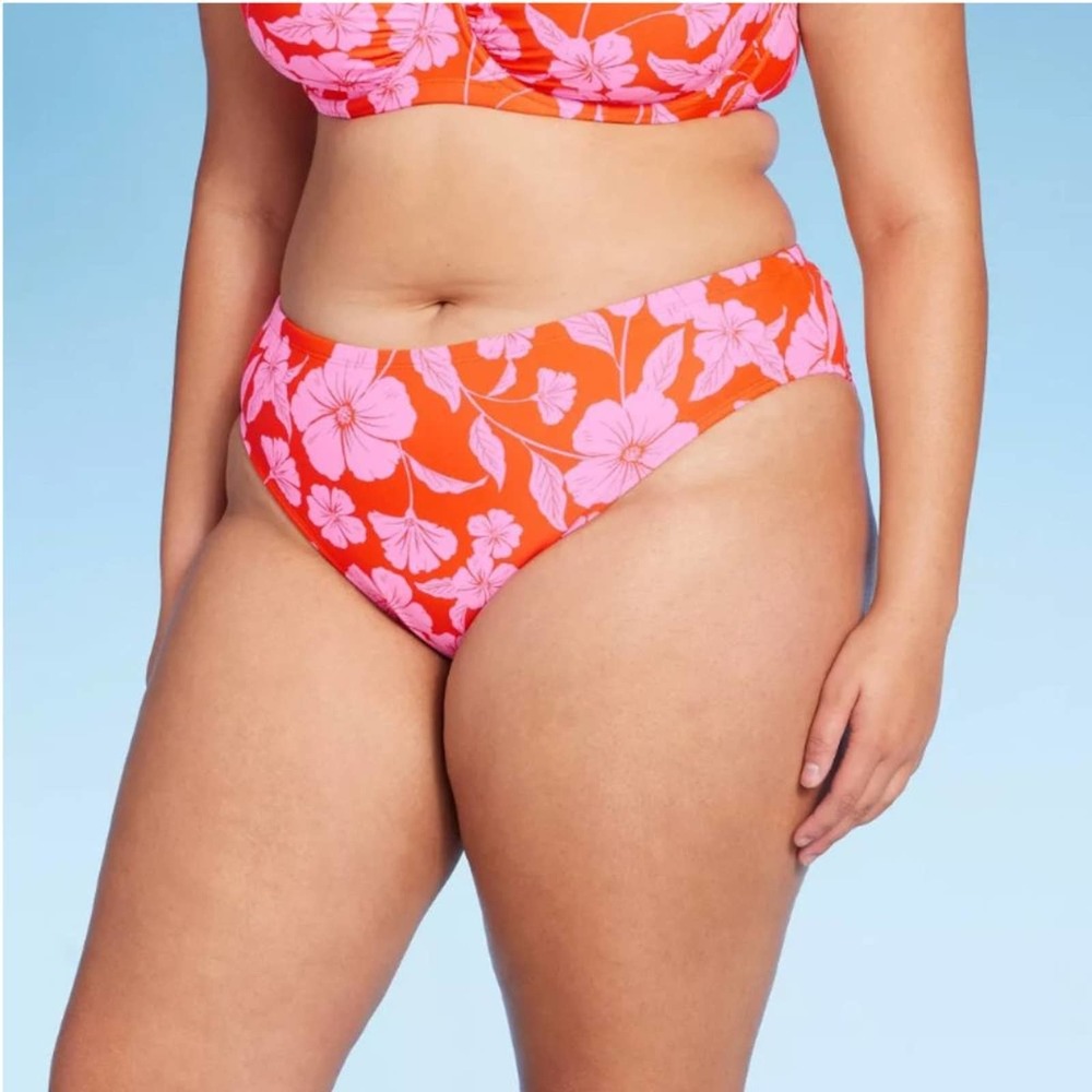 Wild Fable Women's Low-Rise Hipster Bikini Bottom - Orange and Pink Size 1X NWT